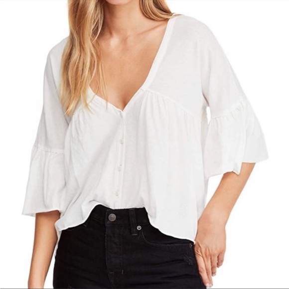 Free People White Sweet Little Tee Button Up Blouse - Picture 10 of 13